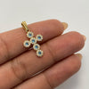 Dije Cruz Casting Celeste Con Borde Blanco  Oro amarillo 1,6 Gr / 13,22 mm / 2,5 Cm