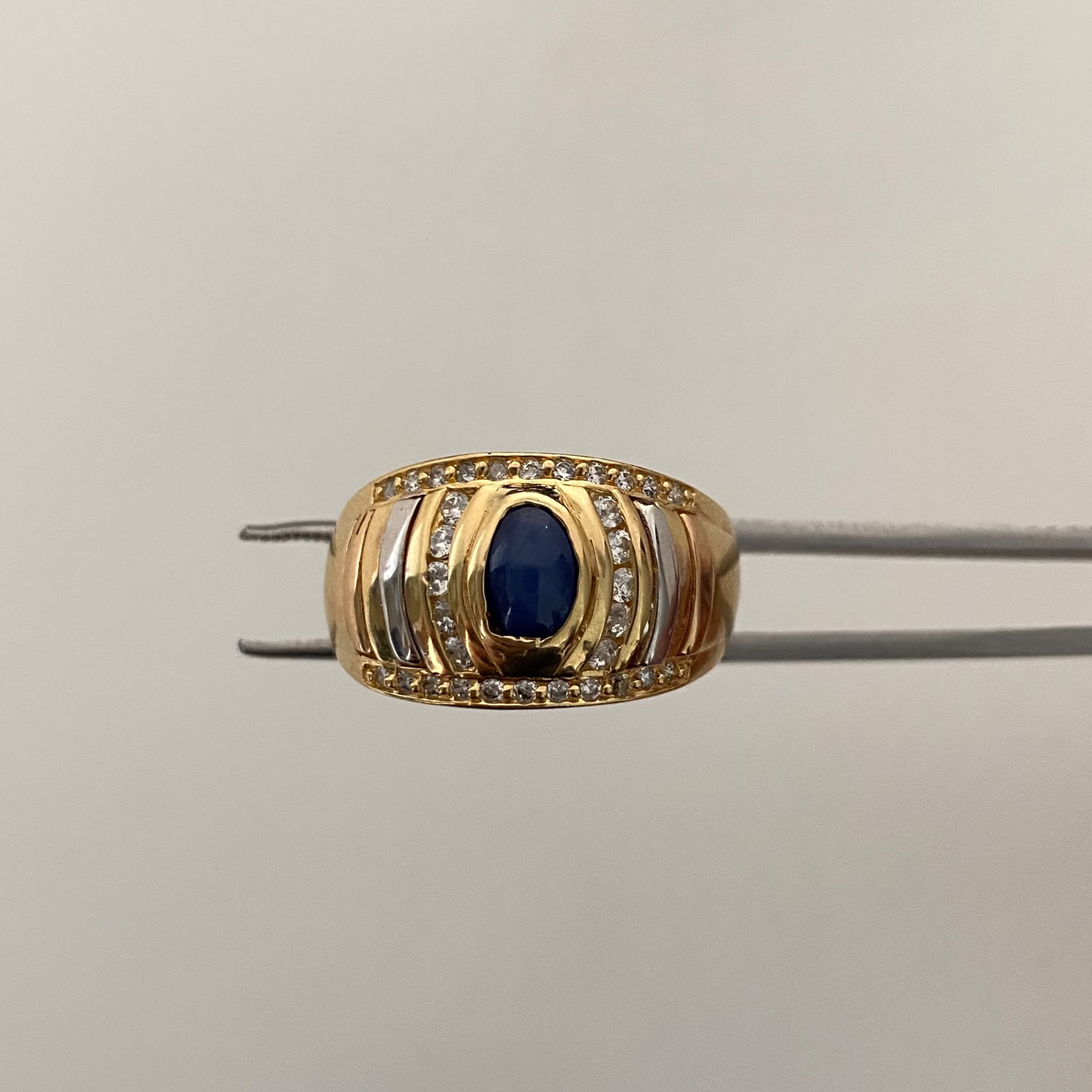Anillo Casting Piedra Azul Oro amarillo 18k / Talla 10 / 6,35 Gr / 4,5 mm