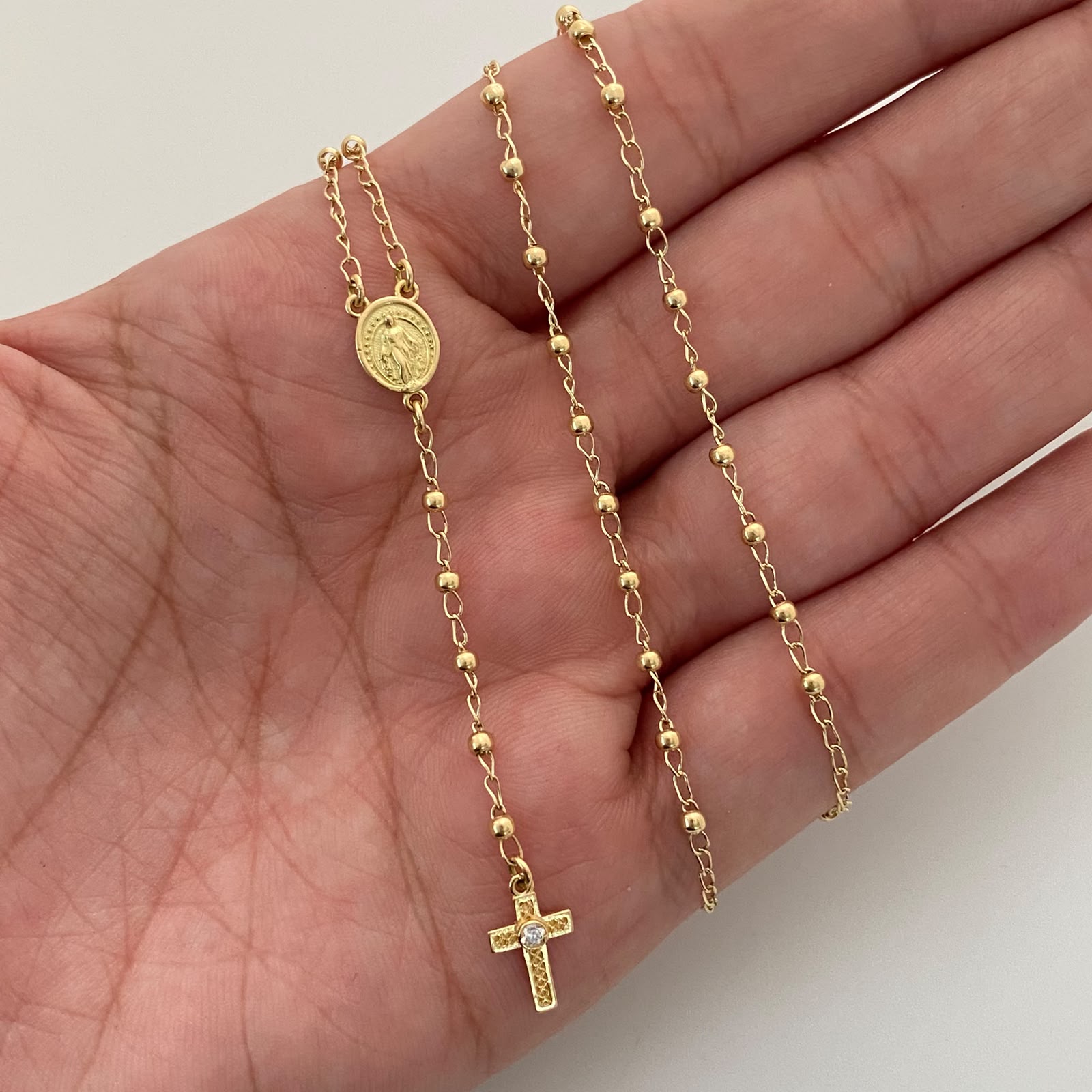 Rosario Bola Lisa Virgen Milagrosa Oro amarillo 18k 4,35 Gr / 2 mm / 55 Cm Broche 0,30