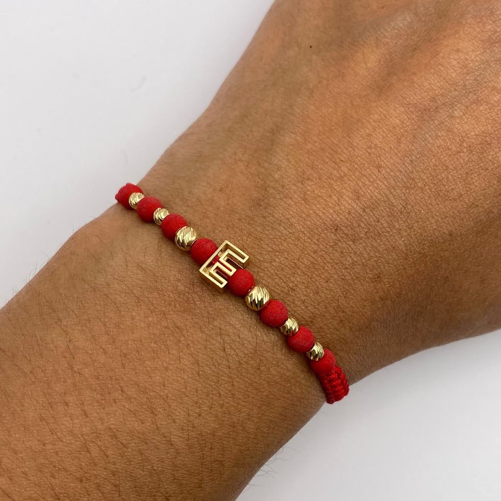 Pulsera tejida Herraje letra E bolas diamantadas 4mm y 3mm  Oro amarillo 18k 1,04 Gr