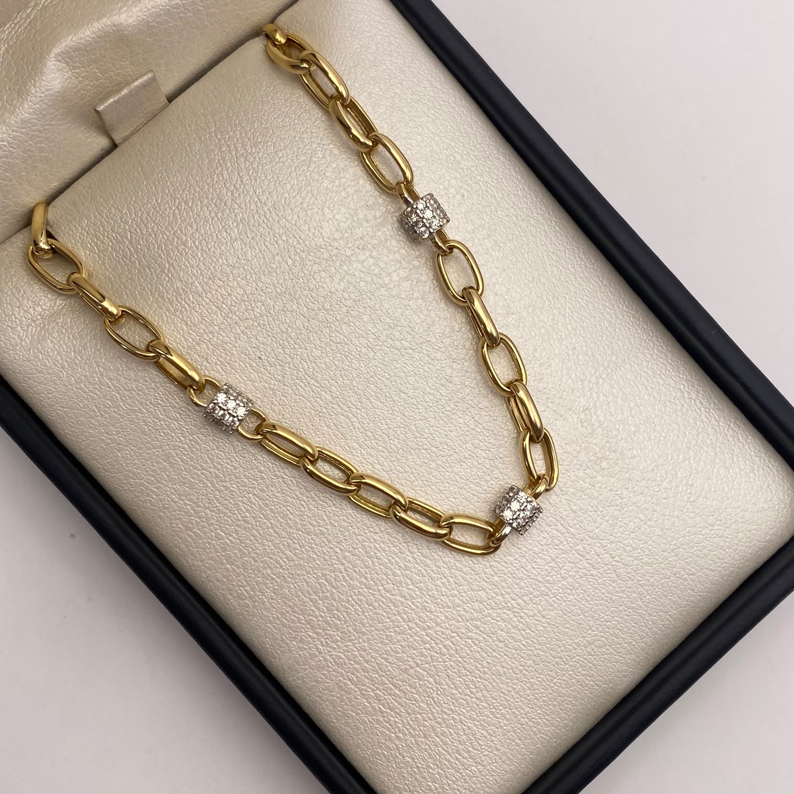 Pulso It cajón cilindros circones blancos Oro amarillo 18k 5,15 Gr / 4,9 mm / 18,5 Cm