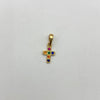 Dije  mini cruz circones multicolor  Oro amarillo 18k 0,5 Gr / 6,4 mm / 1,5 Cm