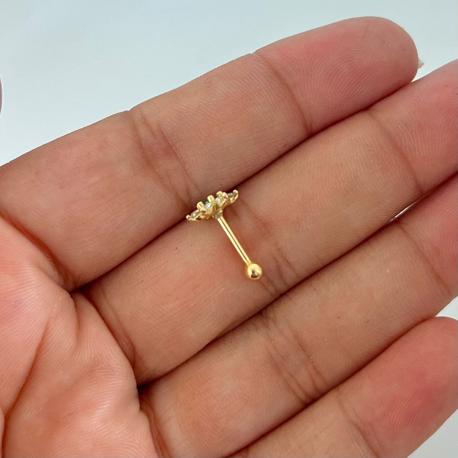 Piercing flor punto circon verde(joya ) Oro amarillo 18k 0,8 Gr