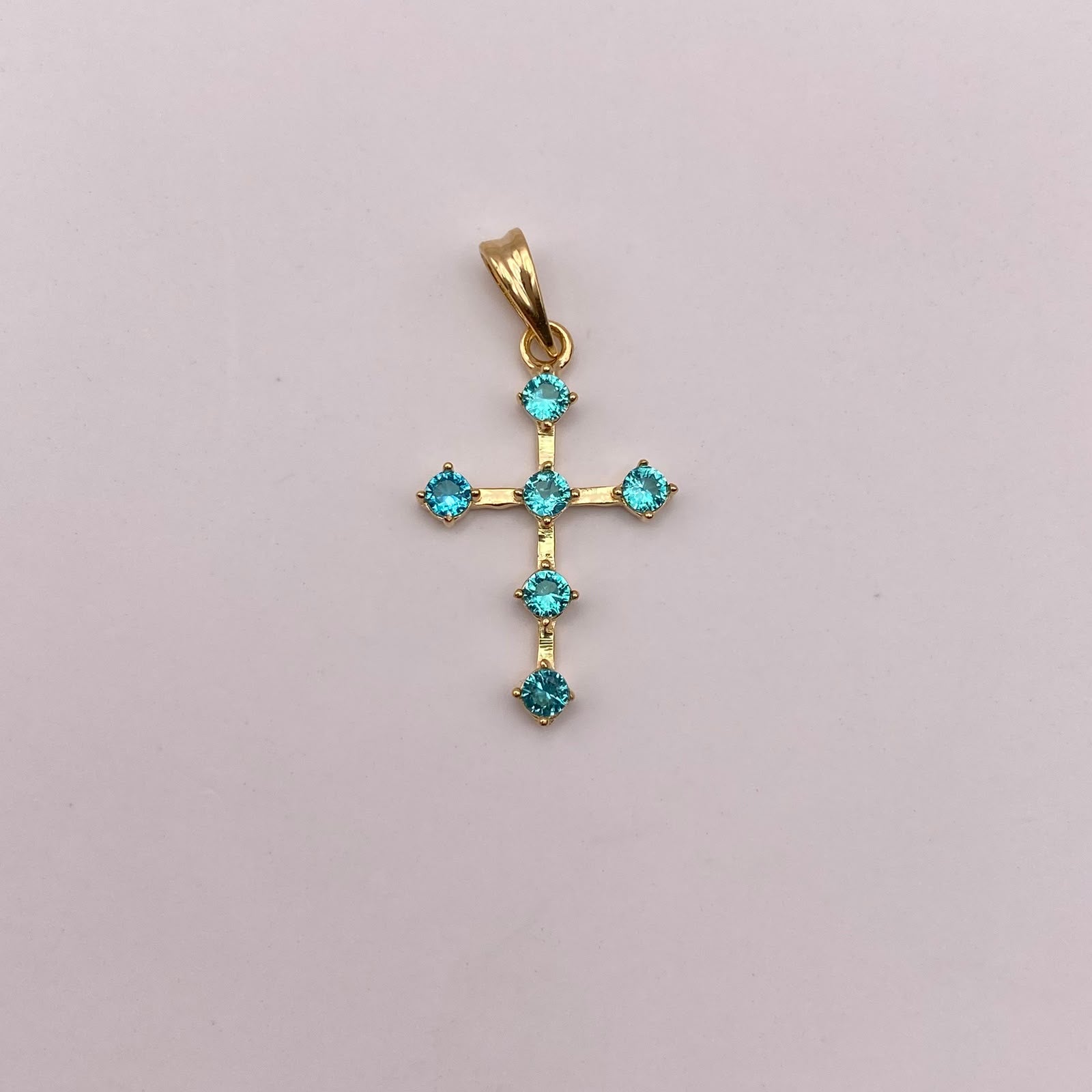 Dije cruz circones verde agua Oro amarillo 18k 1,35 Gr / 15,74 mm / 3 Cm