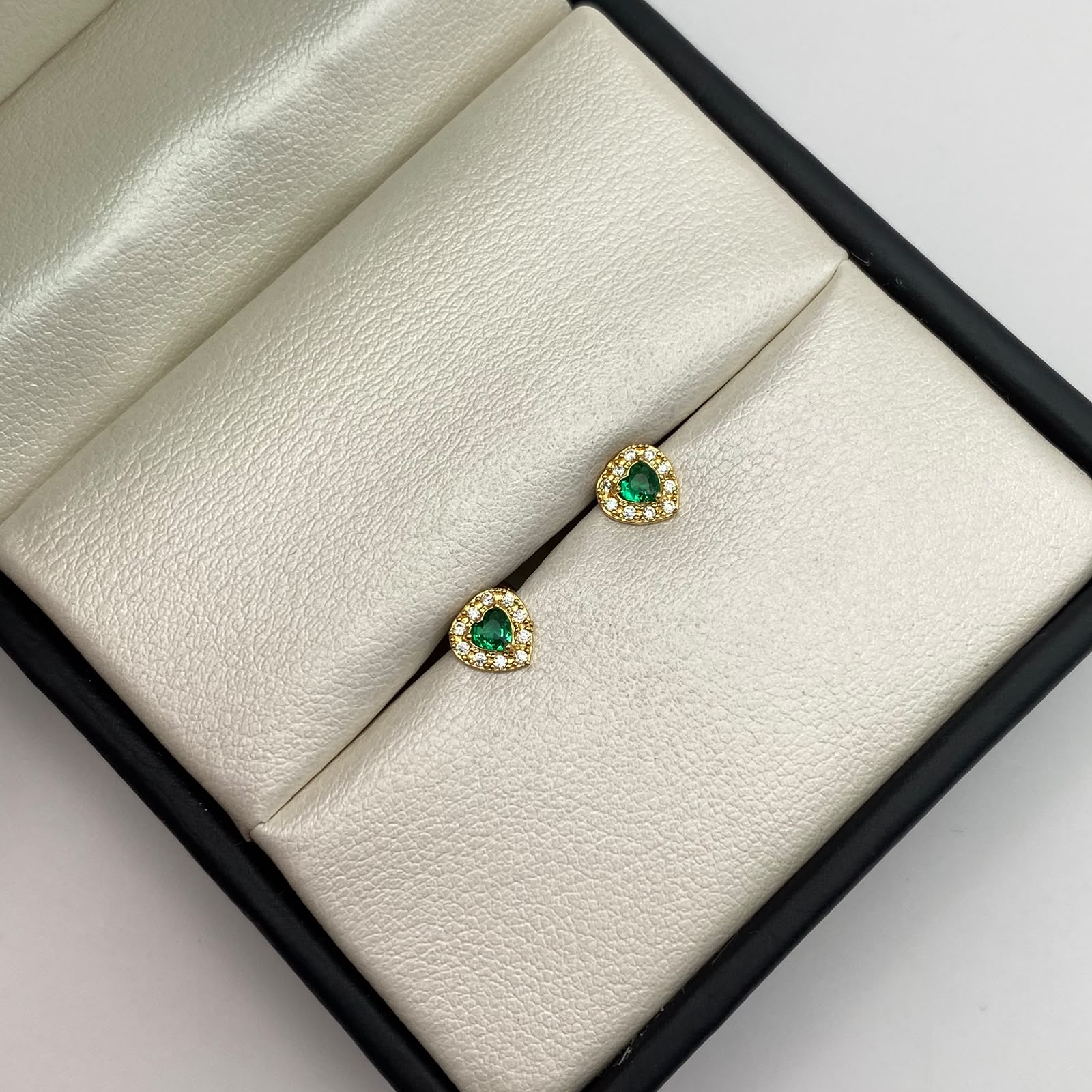 Topos corazón circones blancos y verde Oro amarillo 18k 0,9 Gr / 6,23 mm