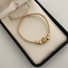 Pulsera tejida  balines #6 lisos y balines #5 diamantados y bola de fuego beige  Oro amarillo 18k 1,95 Gr