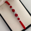 Pulsera tejida Bolas diamantada 4mm 6mm 8mm hilo rojo Oro blanco 18k 0,95 Gr