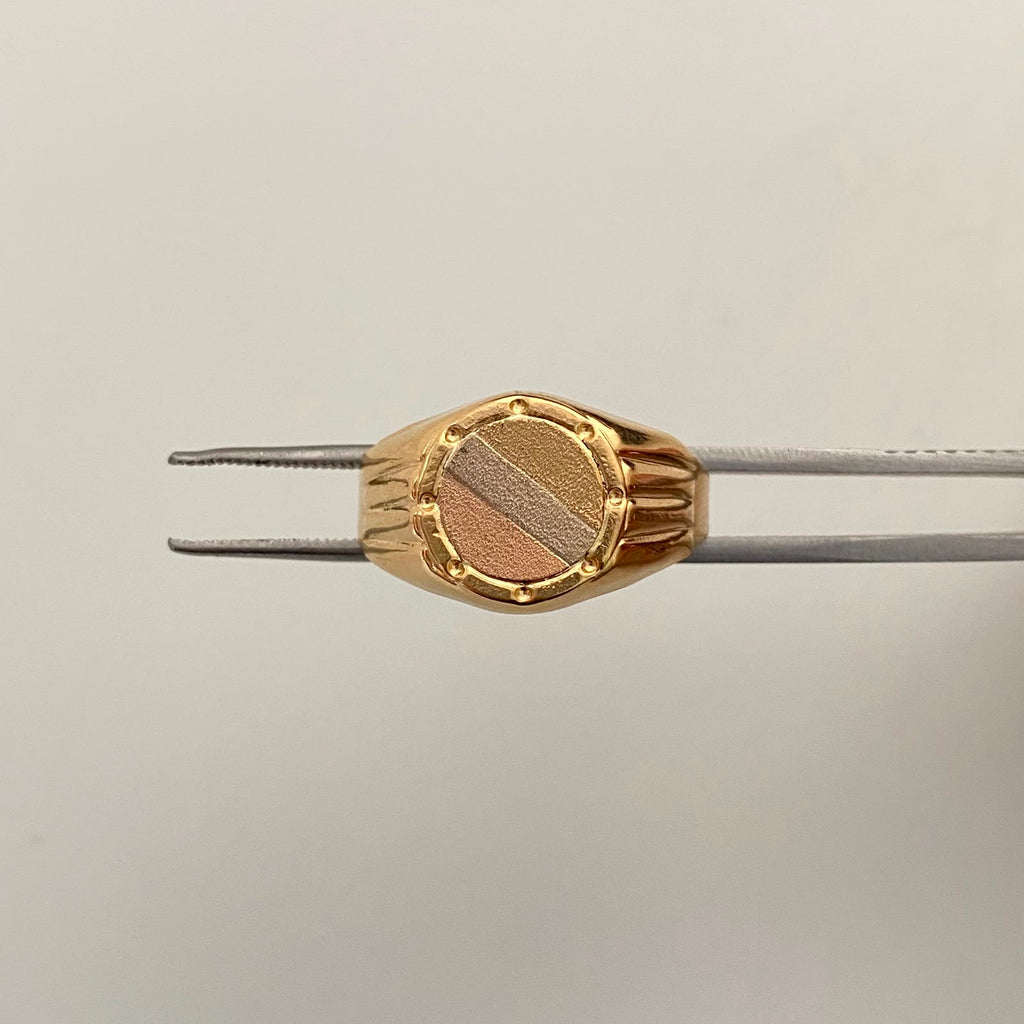Anillo Troquel Redondo Mate Tres oros 18k / Talla 12 1/2 / 3,05 Gr / 4,1 mm