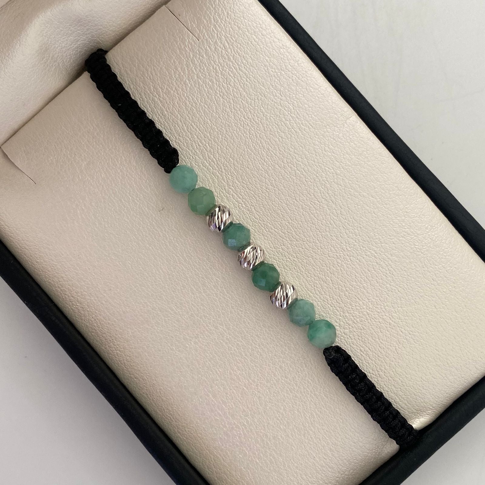 Pulsera tejida Bolas diamantadas 5mm + Morrallas Oro blanco 18k 0,45 Gr