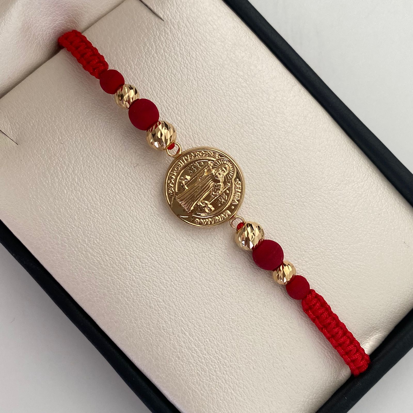 Pulsera tejida Herraje San benito bolas diamantadas 6mm 5mm Oro amarillo 18k 1,6 Gr