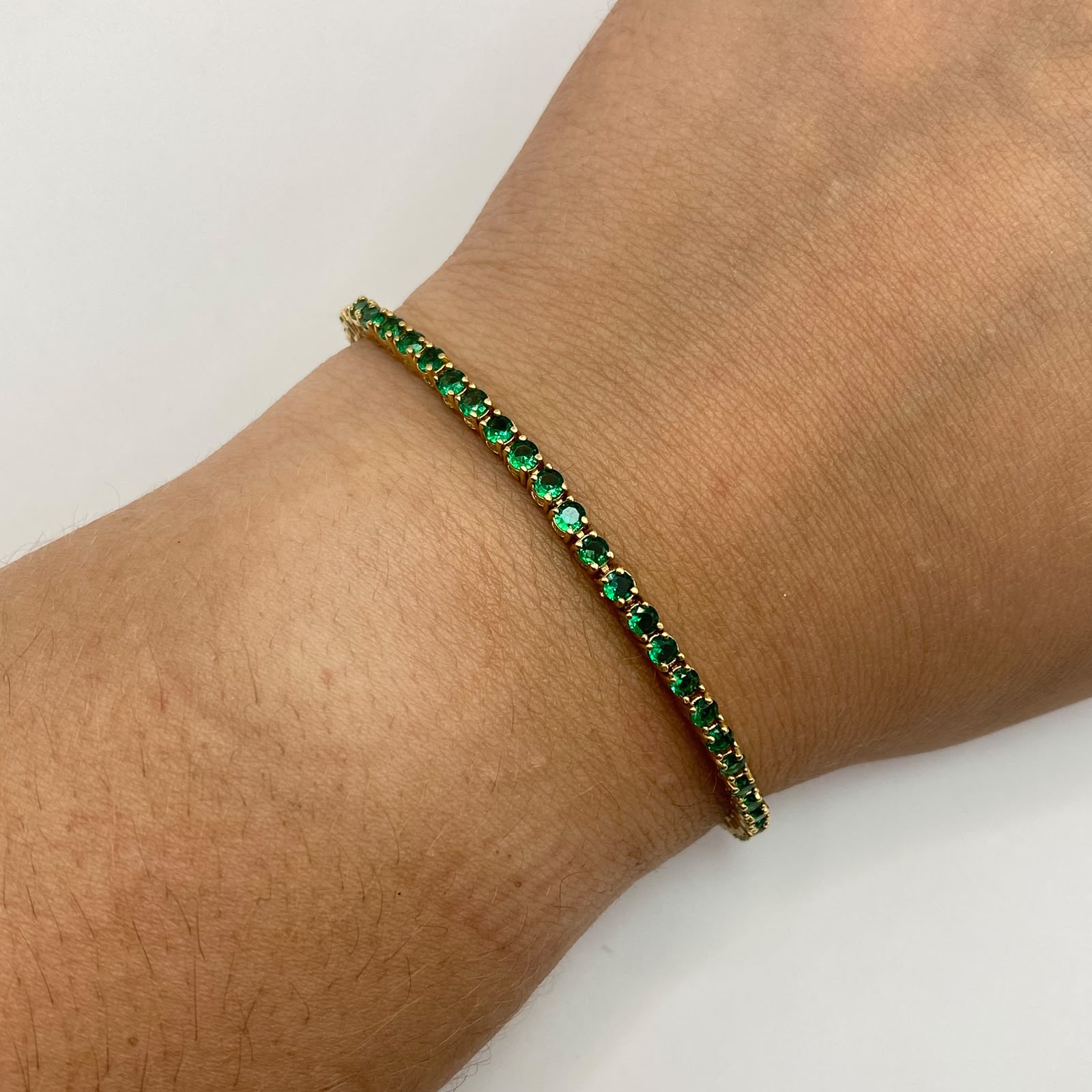 Pulso Tennis circones verdes Oro amarillo 18k +4 / 9,6 Gr / 2,7 mm / 19 Cm