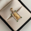 Dije Rectangular Casting Verde y Blanco Virgen de Guadalupe Oro amarillo 18k 3,25 Gr / 11, mm / 2,5 Cm