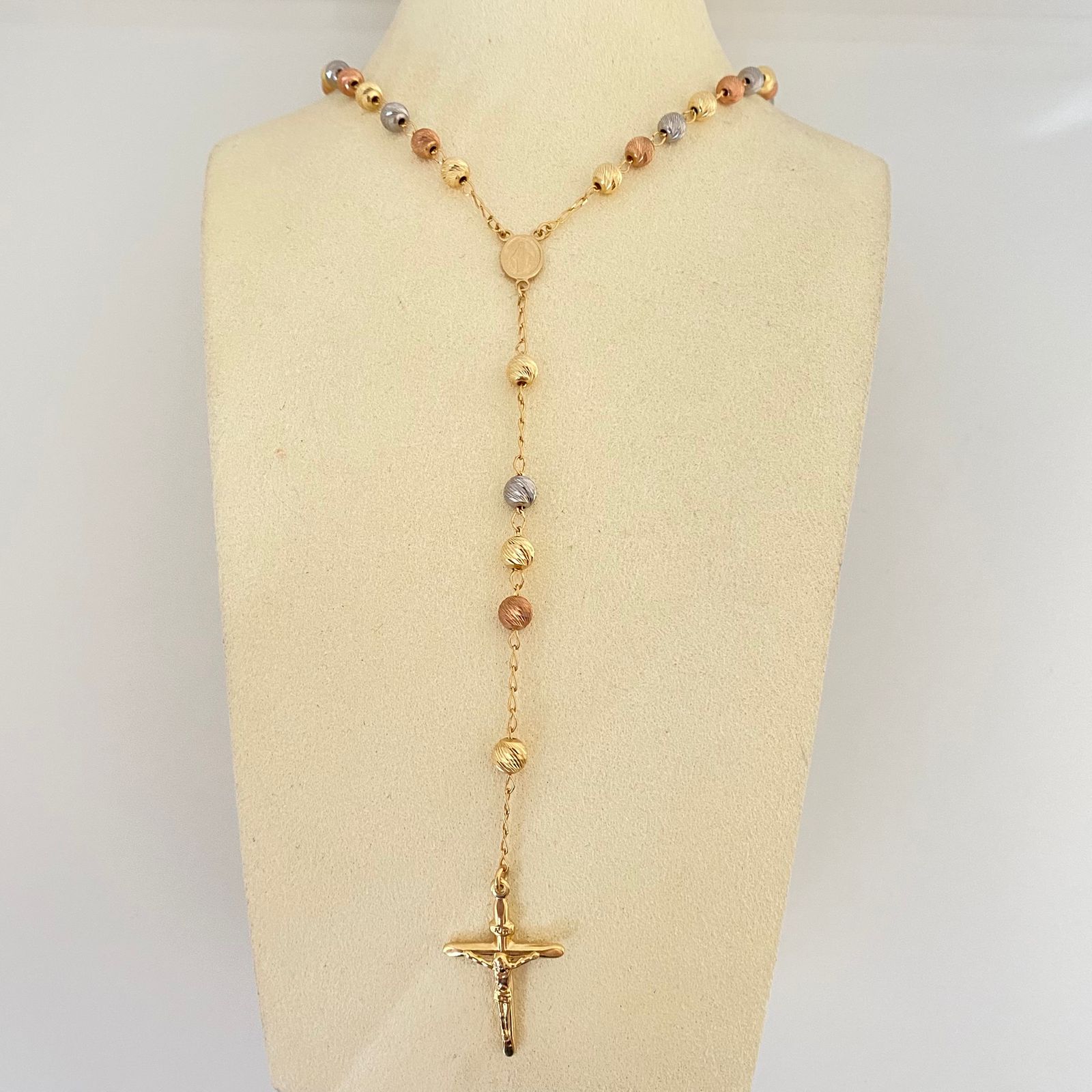 Rosario It virgen milagrosa balines diamantado Tres oros 18k +4 / 17,55 Gr / 5,0 mm / 60 Cm