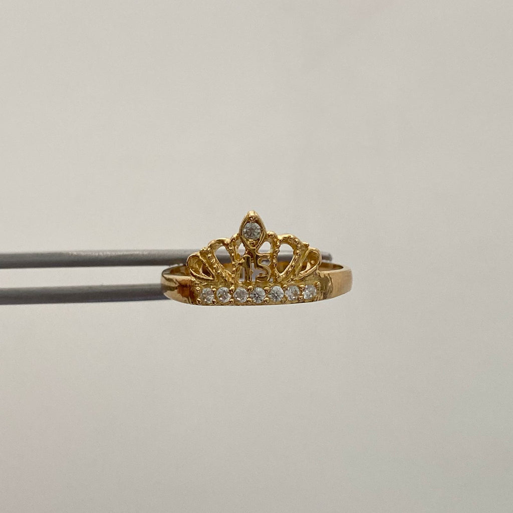 Anillo 15 Corona Circones Blanco Oro amarillo 18k / Talla 8 / 2,75 Gr