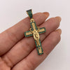 Dije cruz virgen guadalupe circones verdes Oro amarillo 18k 7,05 Gr / 22,2 mm / 5 Cm
