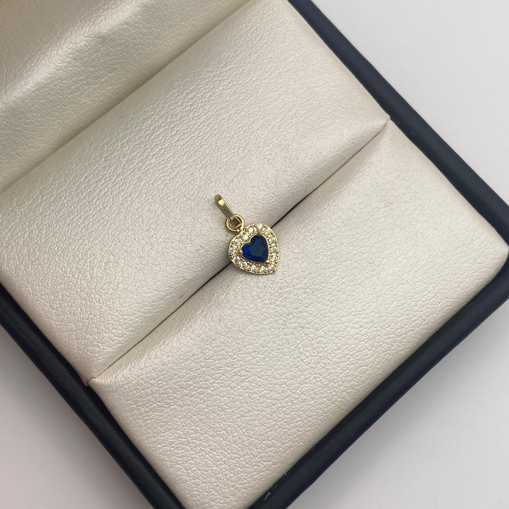 Dije Corazon circones blacos y azul rey Oro amarillo 18k 0,6 Gr / 7,7 mm / 1,5 Cm
