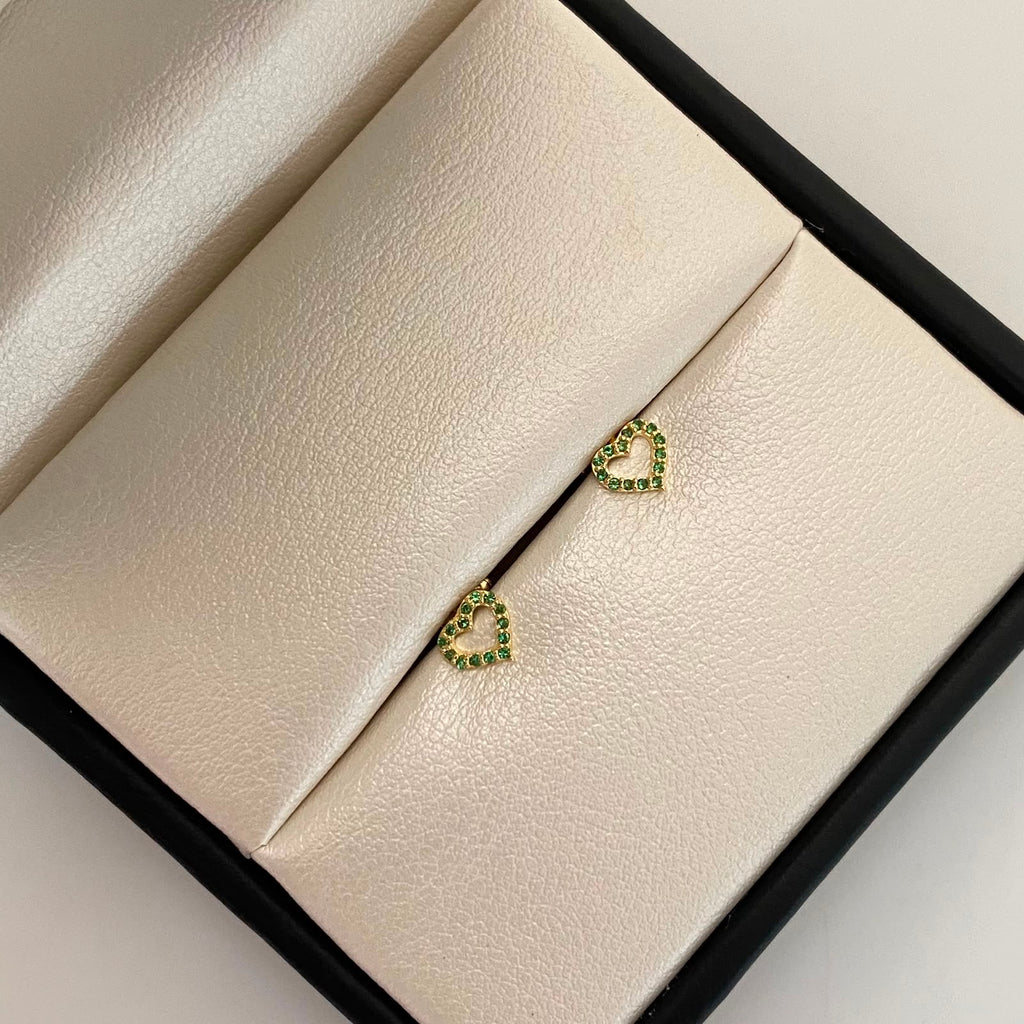 Topos Corazon Silueta Circones Verdes Oro amarillo 18k 0,55 Gr / 4 mm