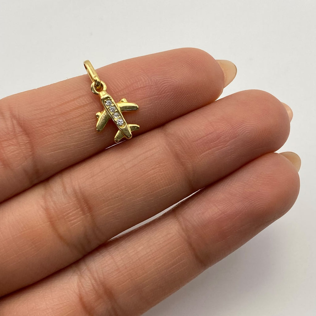 Dije Avioncito Casting blanco Oro amarillo 18k 0,95 Gr / 9,3 mm / 1,6 Cm