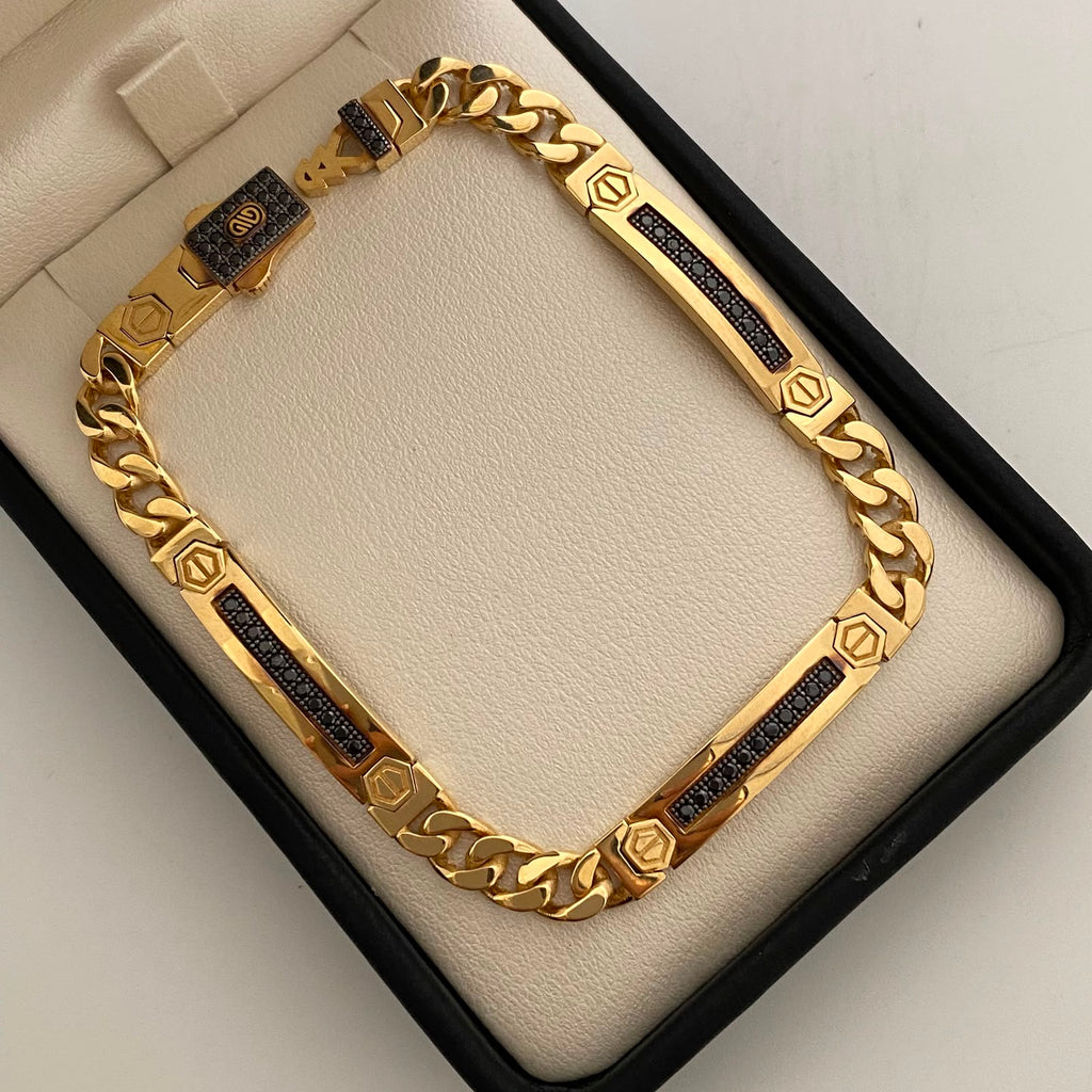 Pulso It Cubana Casting Negro Oro amarillo 18k +4 / 19,45 Gr / 6,3 mm / 21,5 Cm
