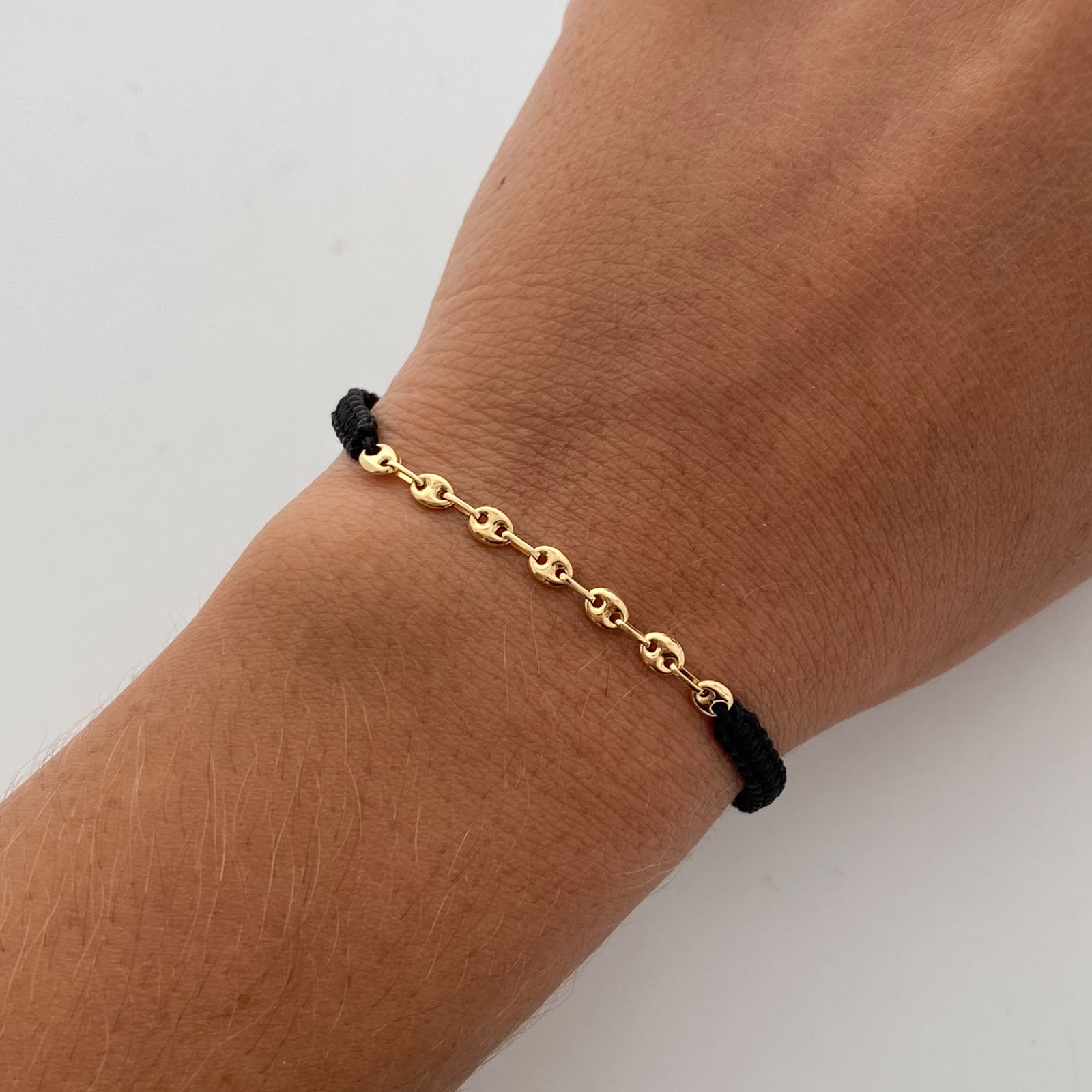 Pulsera tejida Gc Liso Negro Oro amarillo 18k 0,4 Gr