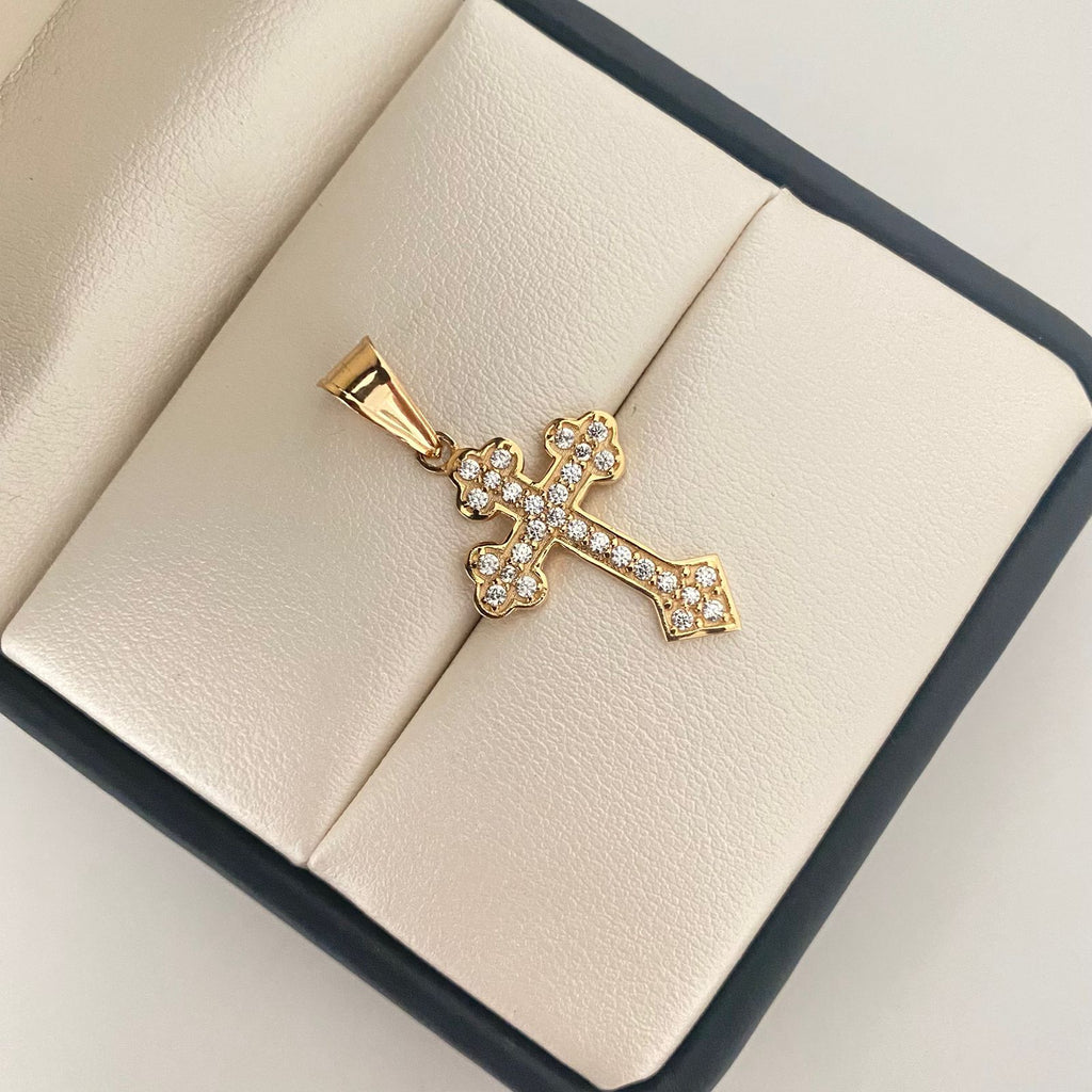 Dije cruz circones blancos punta de flecha  Oro amarillo 18k 2,4 Gr / 7,2 mm / 3,5 Cm