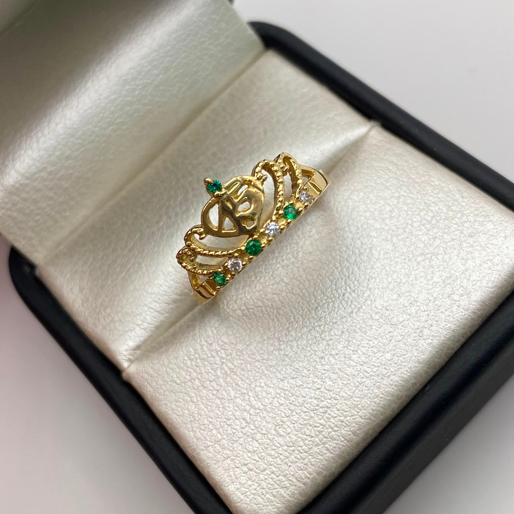 Anillo 15 Corona Casting Verde Oro amarillo 18k / Talla 7 / 2,7 Gr