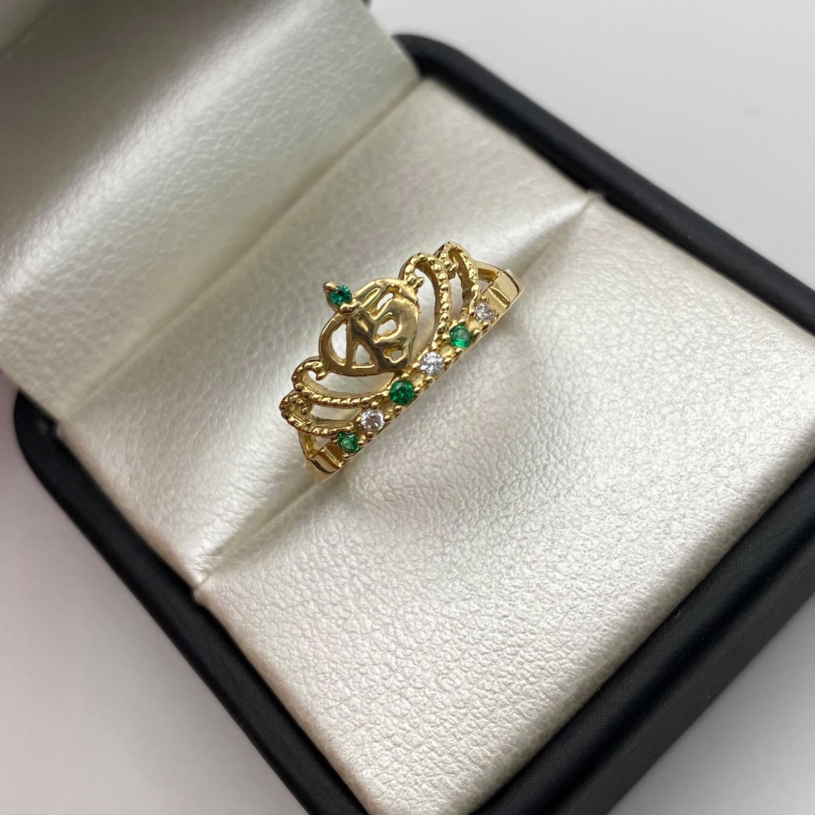 Anillo 15 Corona Casting Verde Oro amarillo 18k / Talla 7 / 2,7 Gr