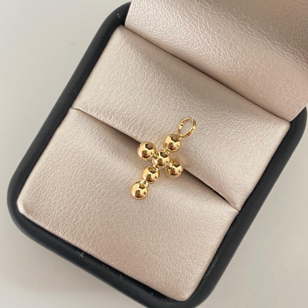 Dije cruz balines lisos Oro amarillo 18k 0,7 Gr / 2,0 Cm