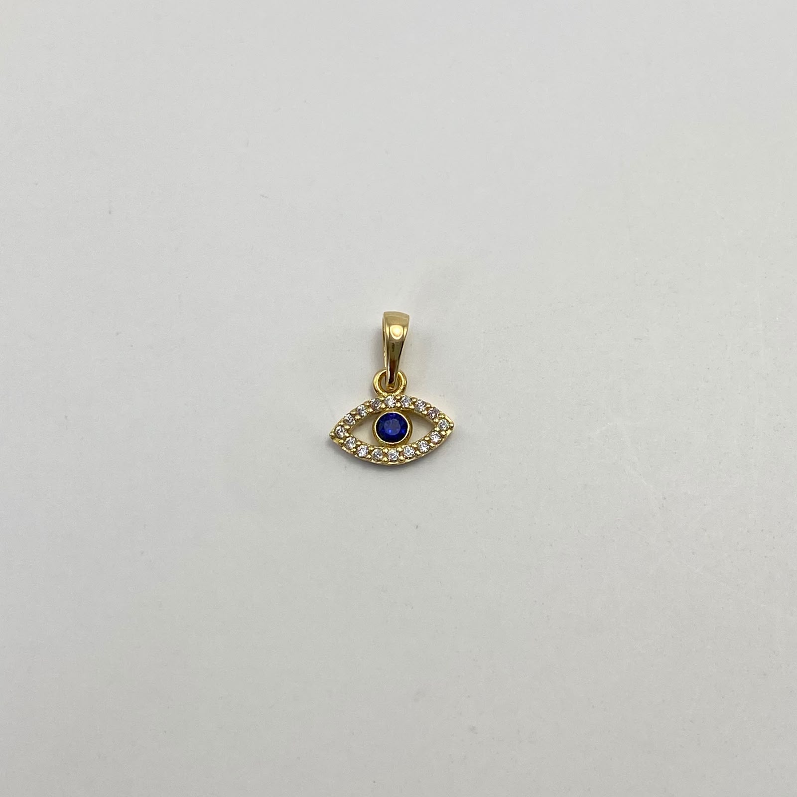 Dije Ojo turco circon azul Oro amarillo 18k 0,6 Gr / 9,8 mm / 1,3 Cm