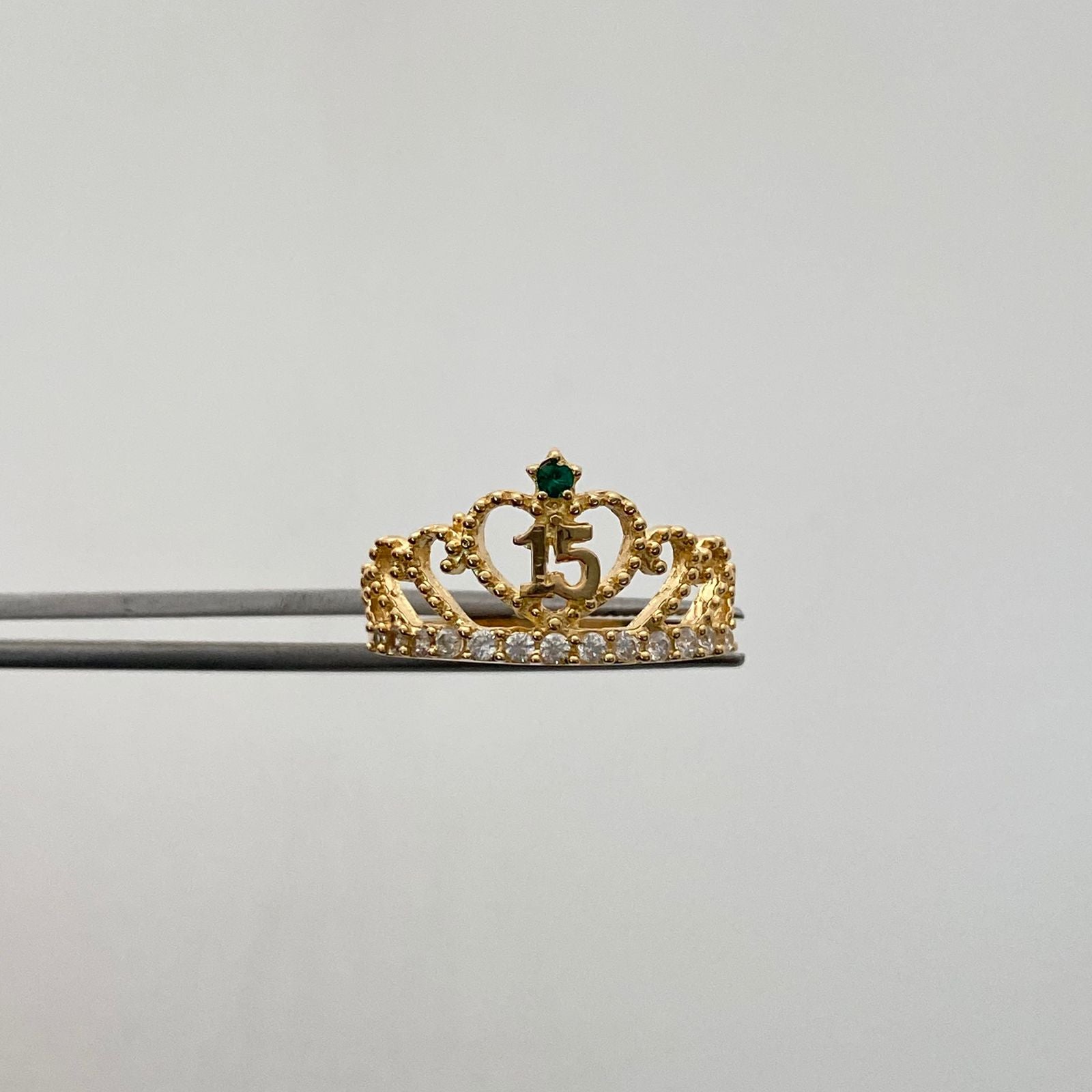 Anillo 15 Corona Casting Blanco y Verde Oro amarillo 18k / Talla 7 / 2,7 Gr