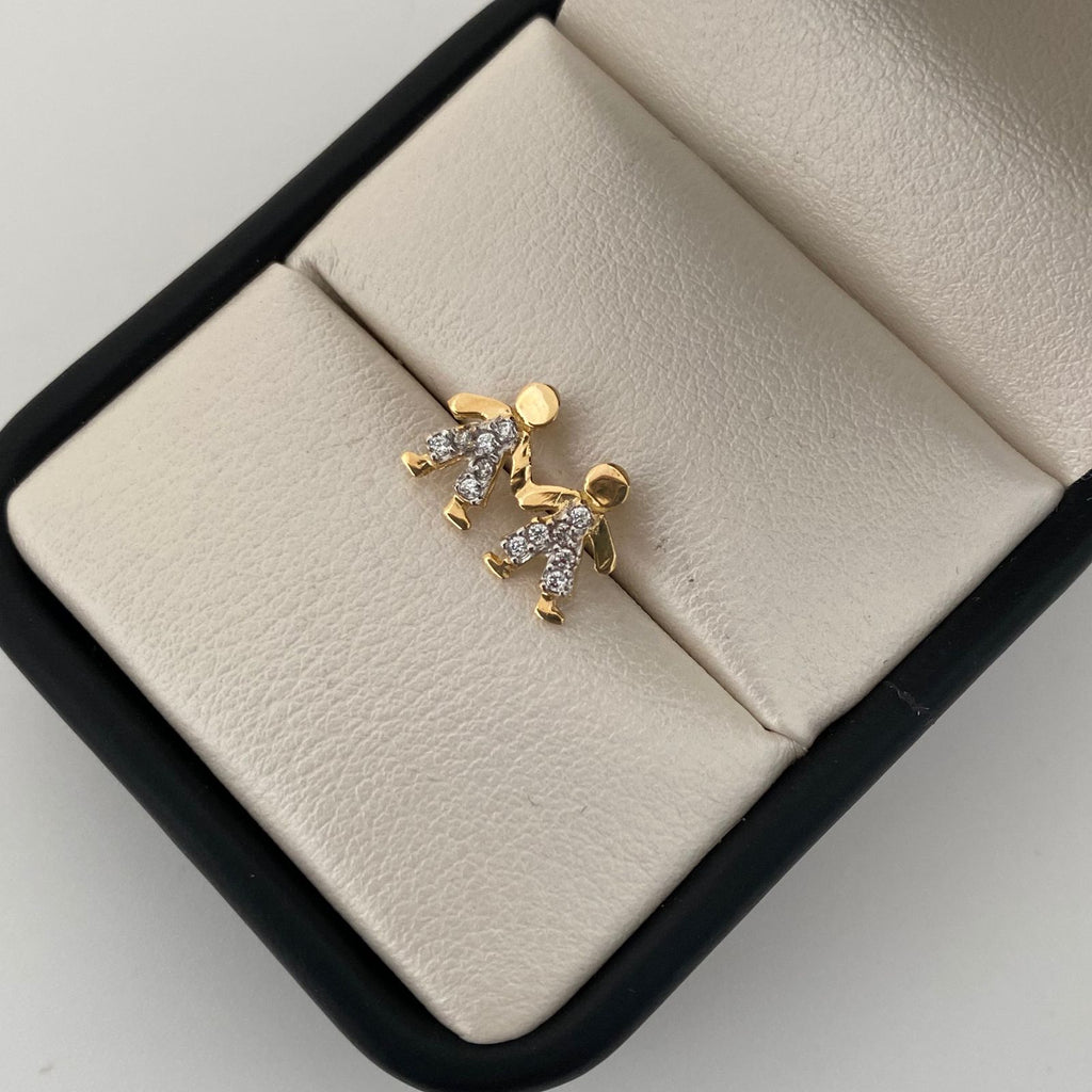 Herraje pareja niños con circones blancos  Oro amarillo 18k 0,9 Gr / 1 Cm
