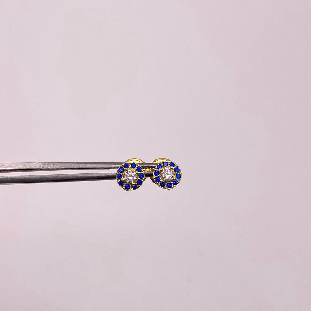Topos Circulo borde azul y centro blanco Oro amarillo 18k 0,75 Gr / 5,4 mm