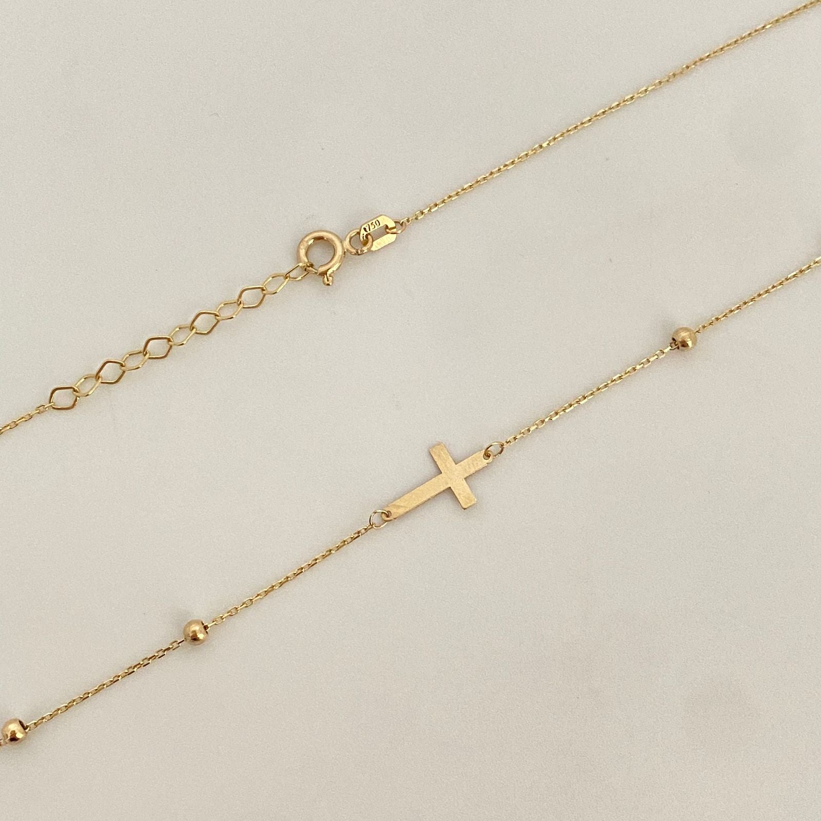 Cadena It balines lisos cruz y virgen milagrosa Oro amarillo 18k +4 / 1,8 Gr / 2,5 mm / 45 Cm