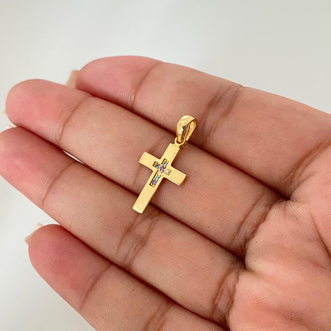 Dije cruz centro con circones coloresOro amarillo 18K 1,30 GR / 3 CM
