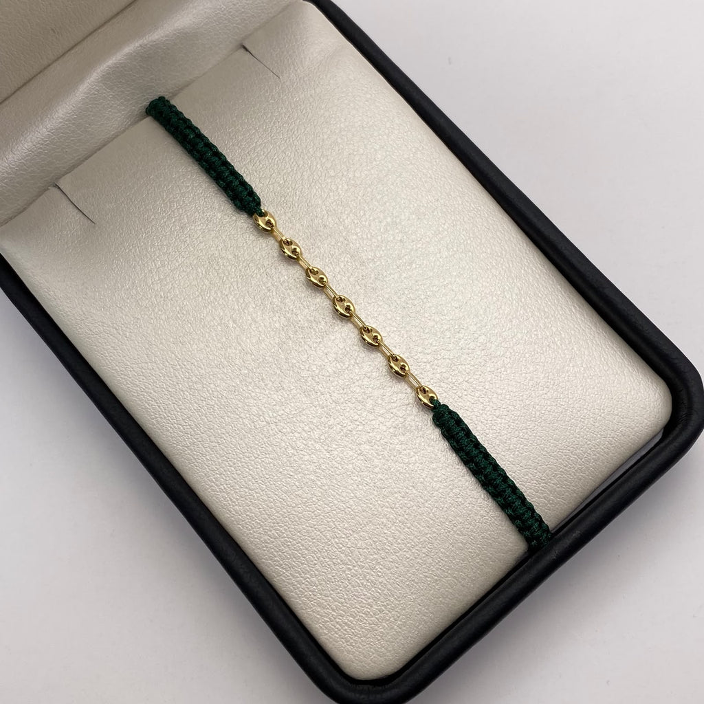 Pulsera tejida Eslabones Gc hilo verde 0,35 Gr