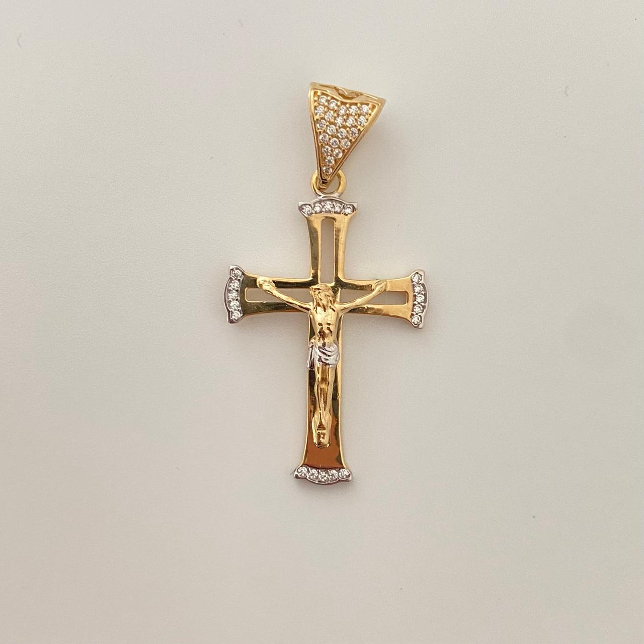 Dije cruz cristo puntas circones cargador casting Oro amarillo y Oro blanco 18k 3,75 Gr / 4,5 Cm