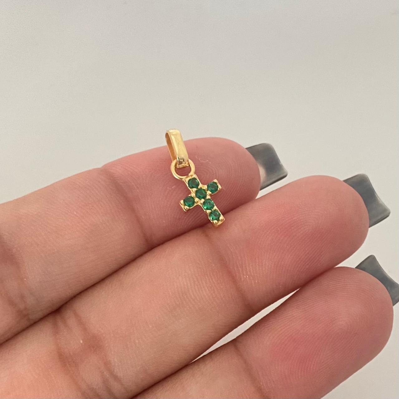 Dije cruz circones verdes Oro amarillo 18k 0,85 Gr / 1,5 Cm