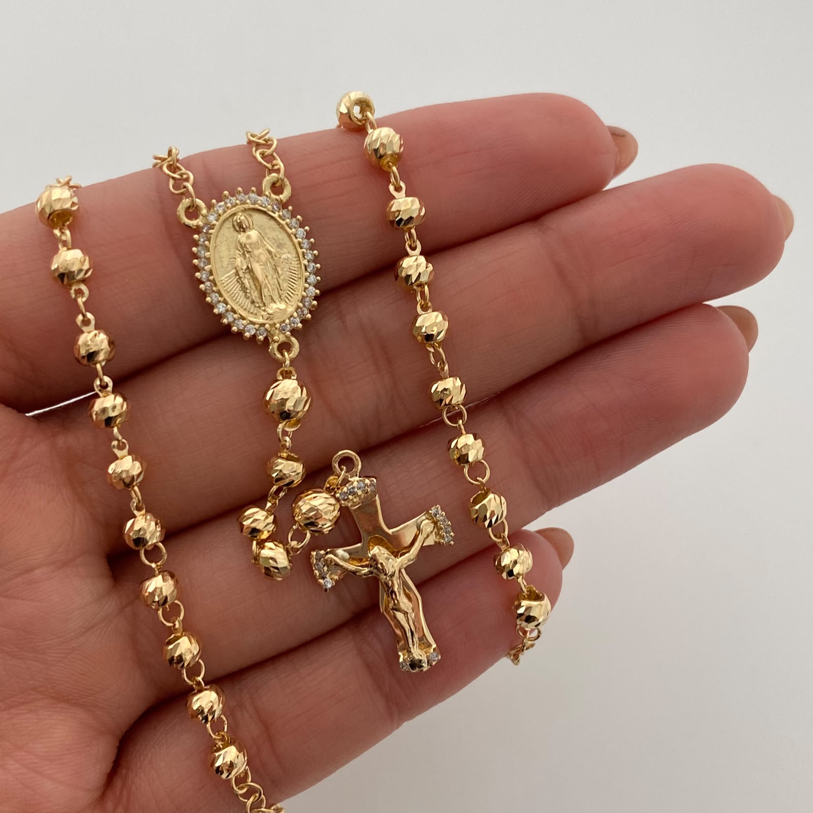 Rosario Virgen Milagrosa Casting Oro amarillo 18k 12,70 Gr / 4 mm / 50 Cm Broche 0,40