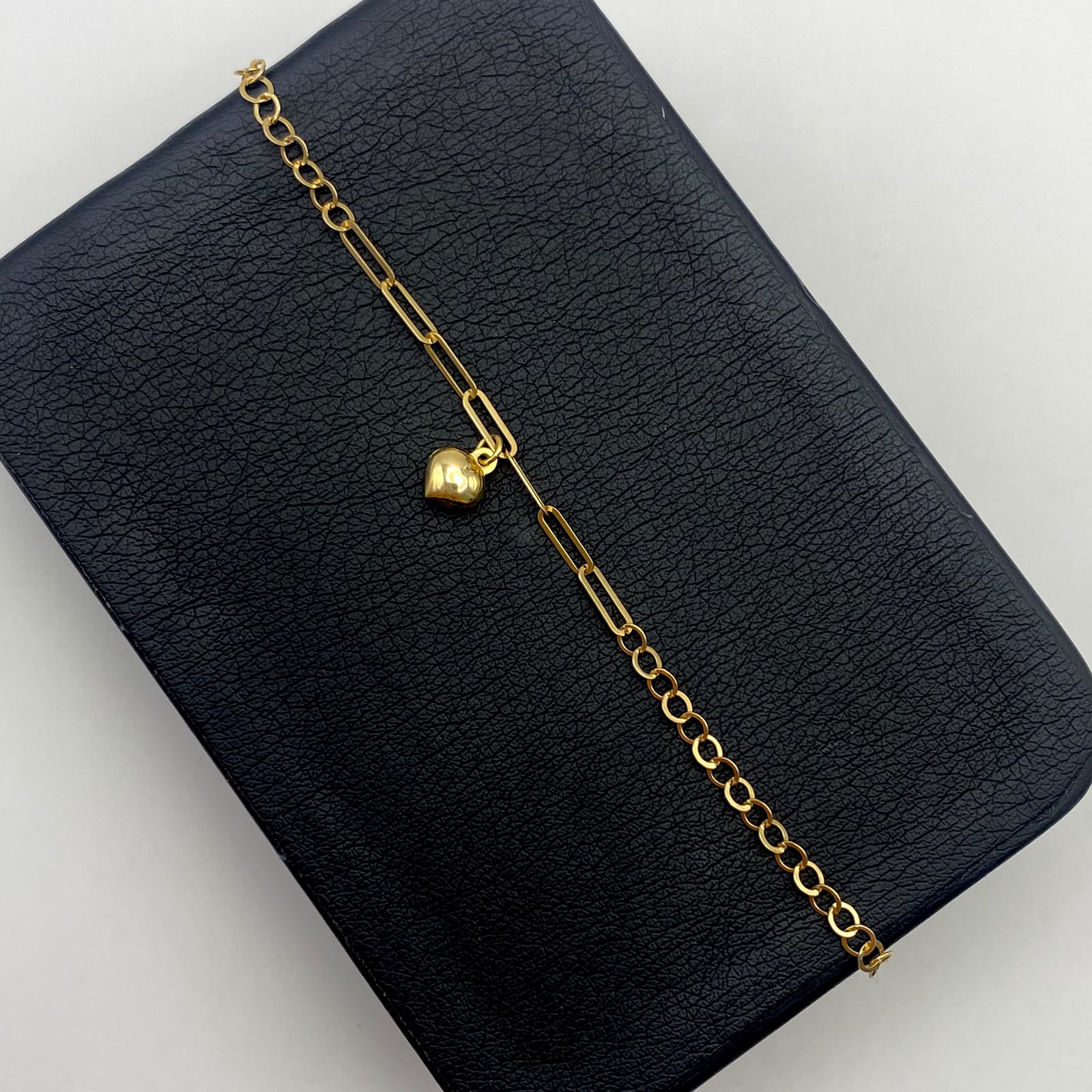Tobillera It cajón dije corazón aro seguido Oro amarillo 18k +2 / 2,35 Gr / 2,5 mm / 25 Cm