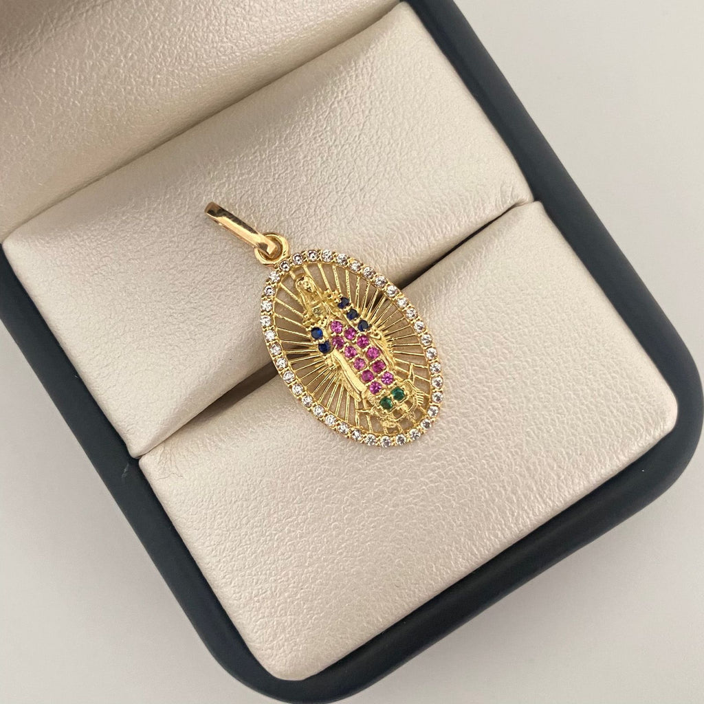 Dije guadalupe colores ovaladada Oro amarillo 18k 2,0 Gr / 2,6 Cm