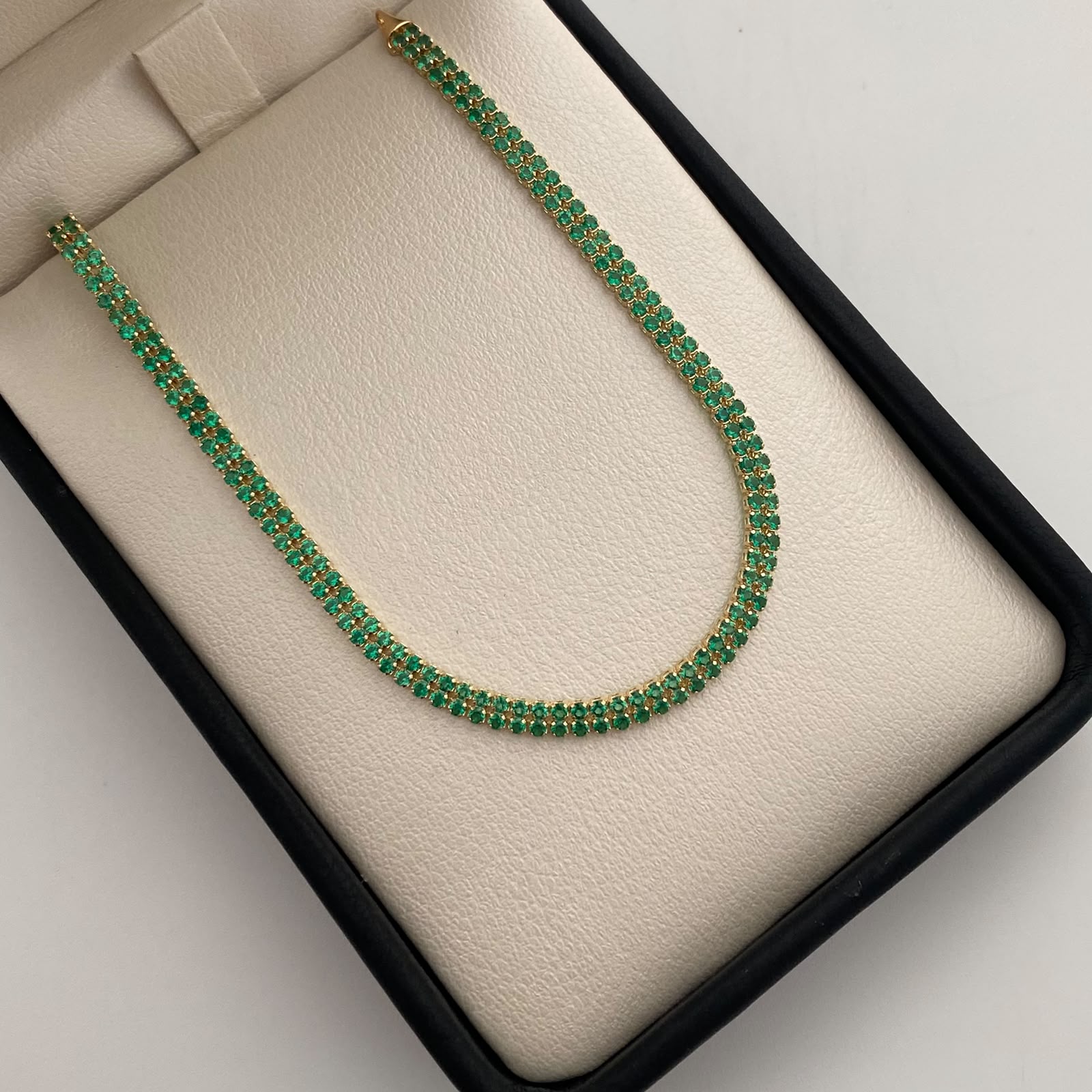 Pulso It Tennis Doble carril Casting Verde Oro amarillo 18k +6 / 3,1 Gr / 3,2 mm / 18 Cm