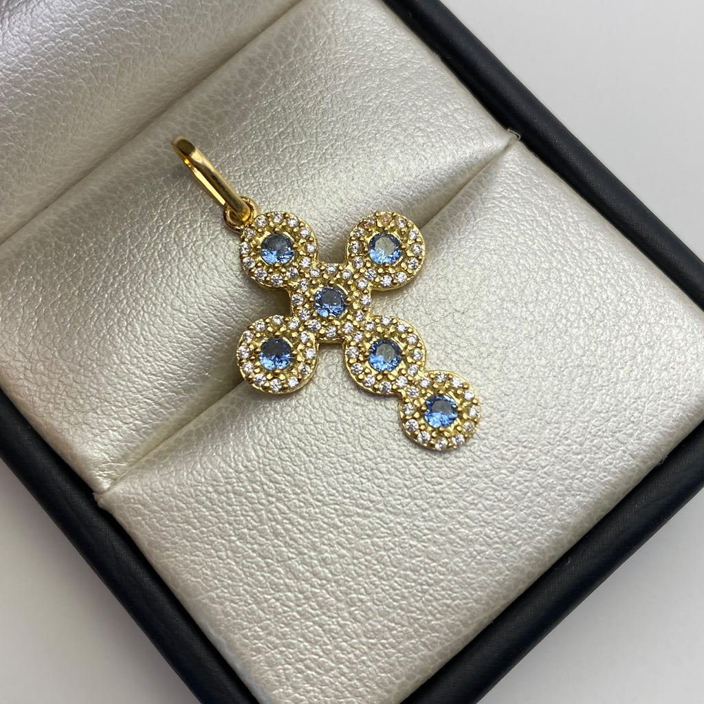Dije Cruz Casting Azul Oro amarillo 18k 2,35 Gr / 17,7 mm / 3 Cm