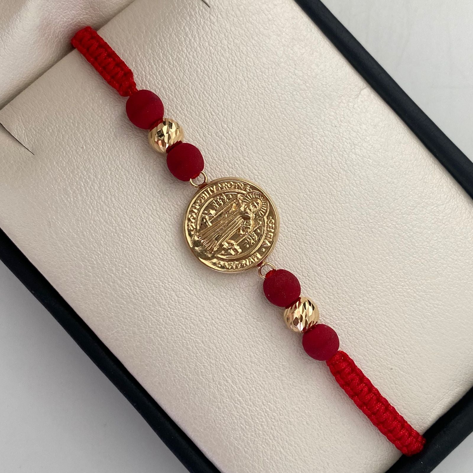Pulsera tejida Herraje san benito bolas diamantadas 6mm Oro amarillo 18k 0,81 Gr