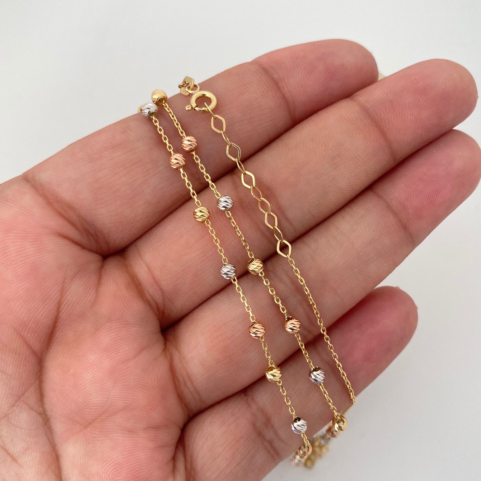 Cadena It doble balines diamantados Tres oros 18k +4 / 4,10 Gr / 3,0 mm / 45 Cm