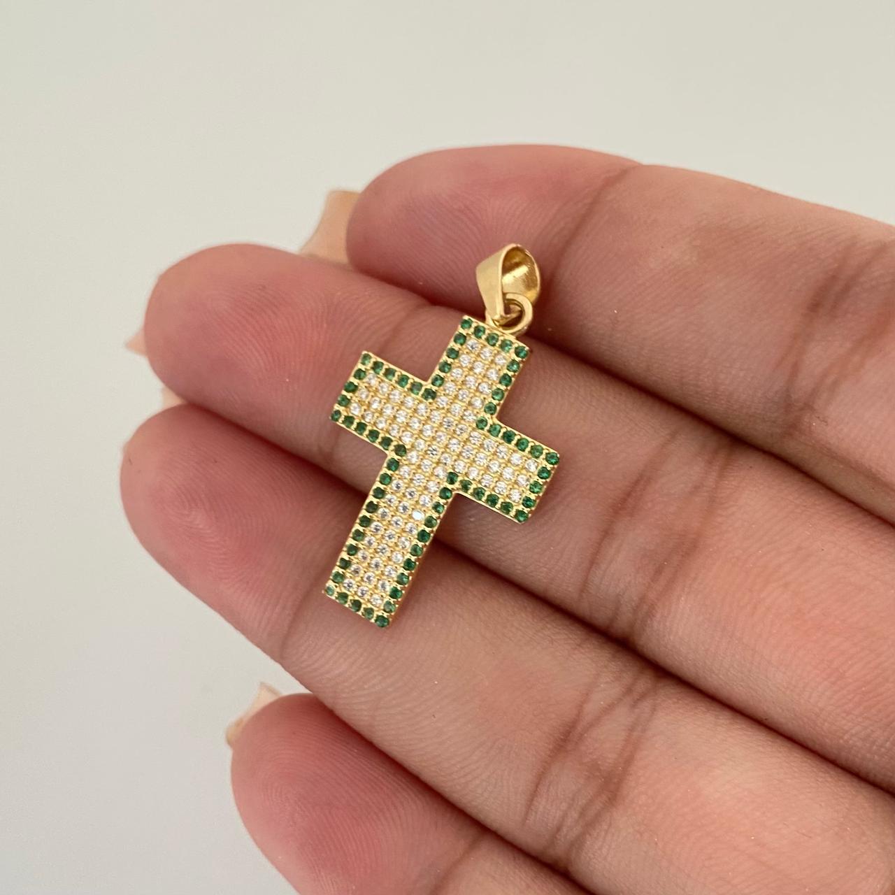 Dije cruz borde casting verde Oro amarillo 18k 3,05 Gr / 3,0 Cm