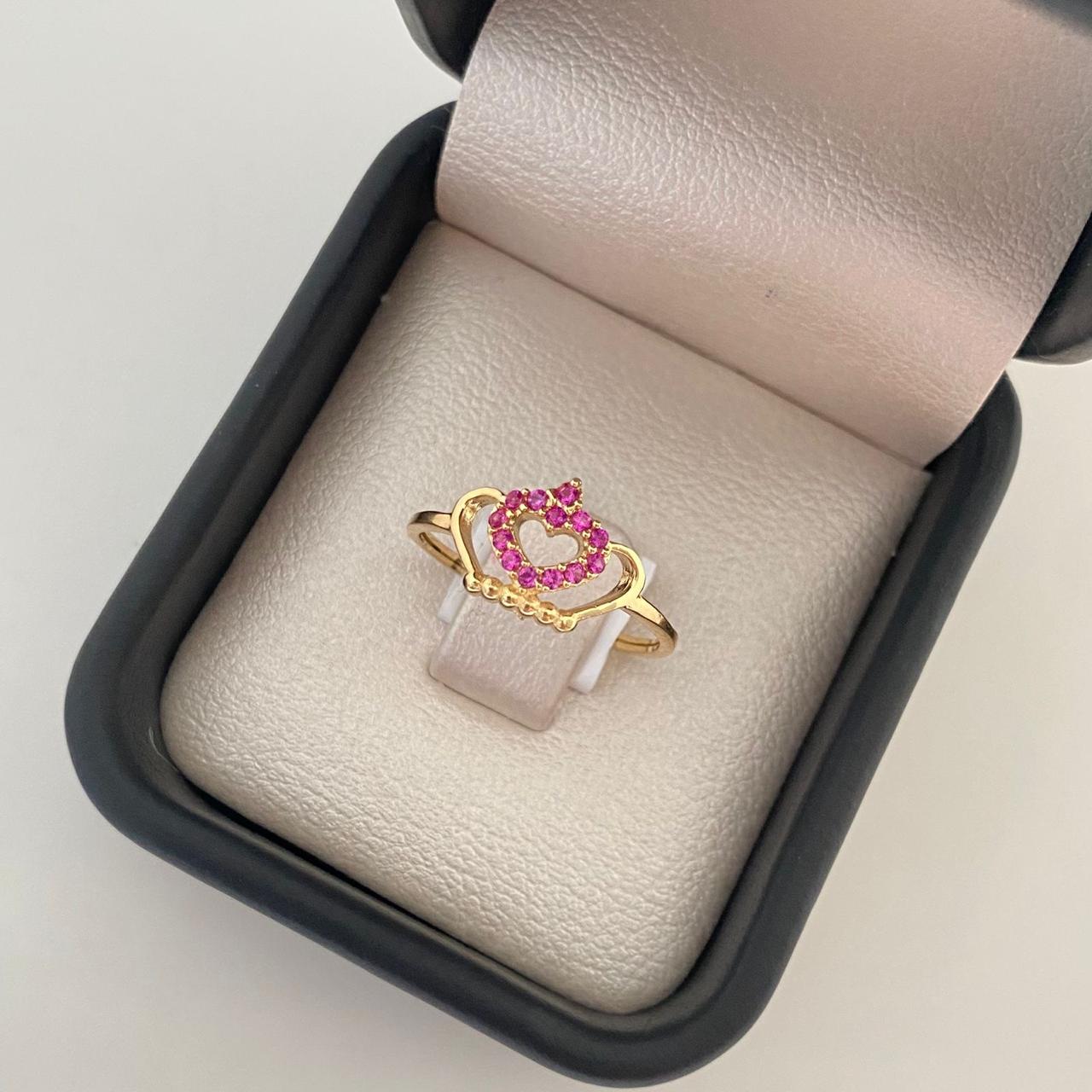 Anillo 15 tiara circones fucsia Oro amarillo 18k / Talla 7 1/4 / 1,65 Gr