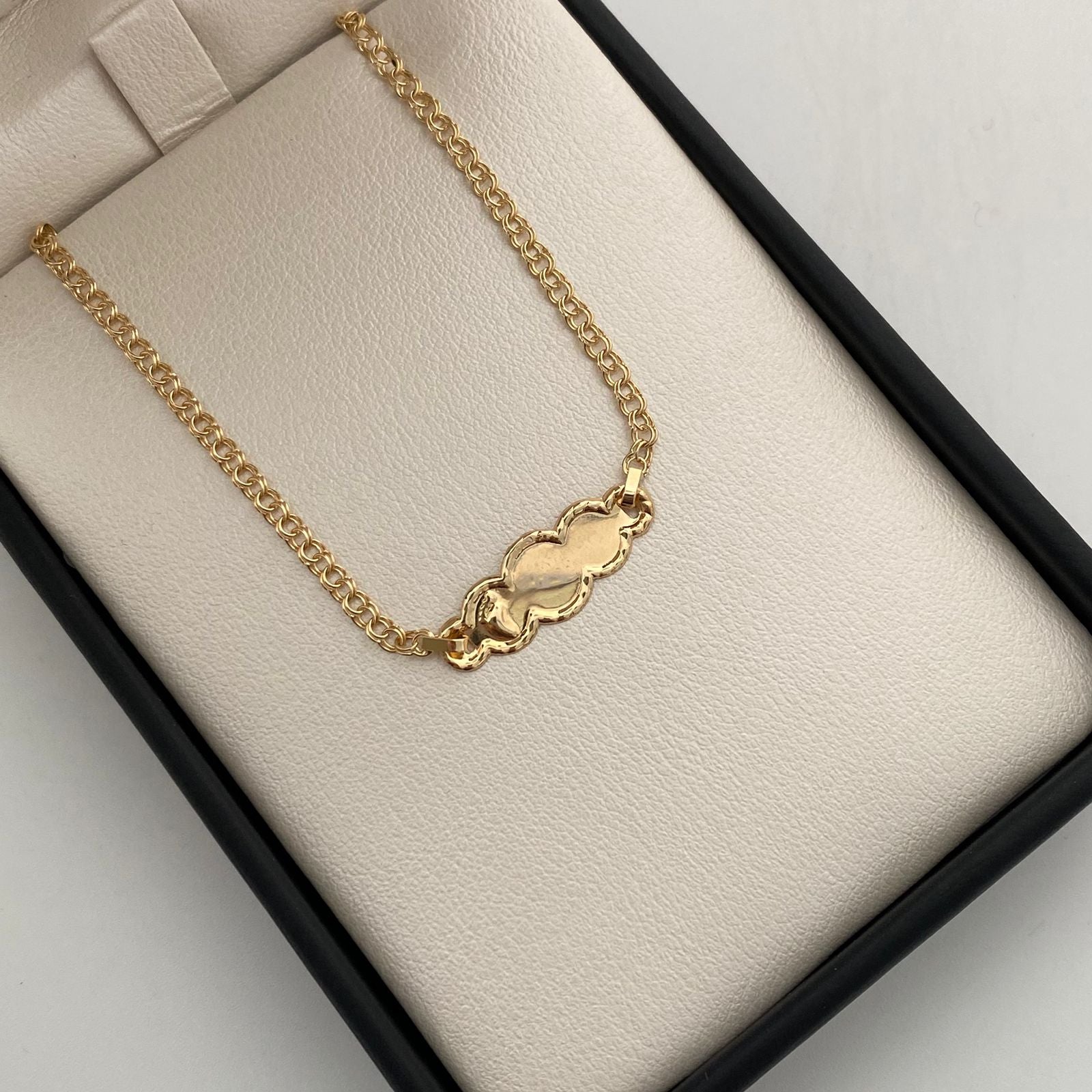 Pulso bebé Placa Nube Huella aro seguido Oro amarillo 18k 1,50 Gr / 0,09 mm / 16,3 Cm Broche 0,15