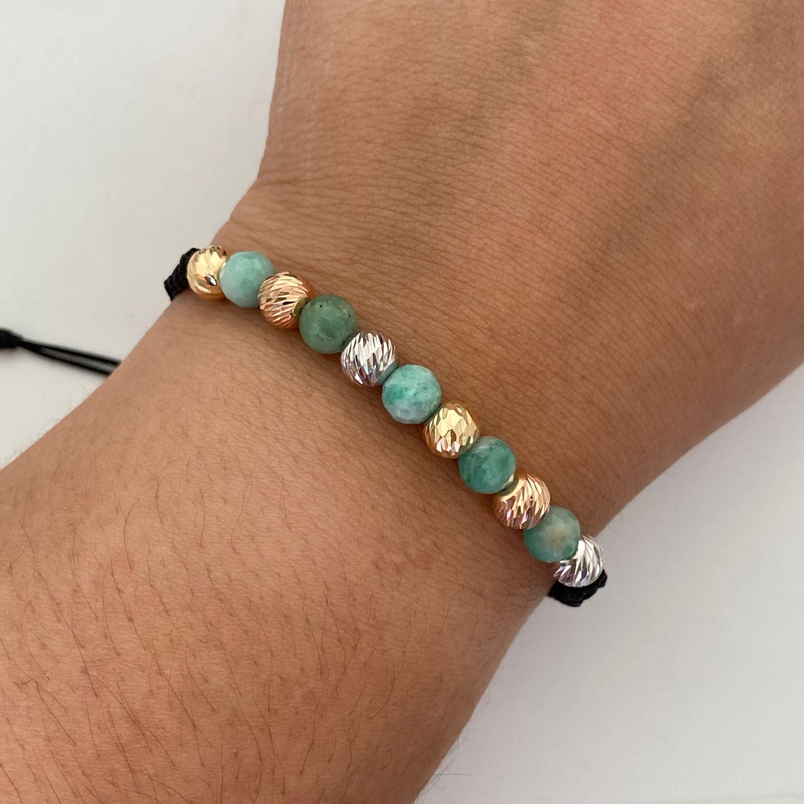 Pulsera tejida Bolas Diamantadas 6mm +Morrallas Oro amarillo y Oro rosa 18k 1,15 Gr