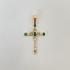 Dije cruz centro treboles casting blanco verde Oro amarillo 18k 2,80 Gr / 4,0 Cm