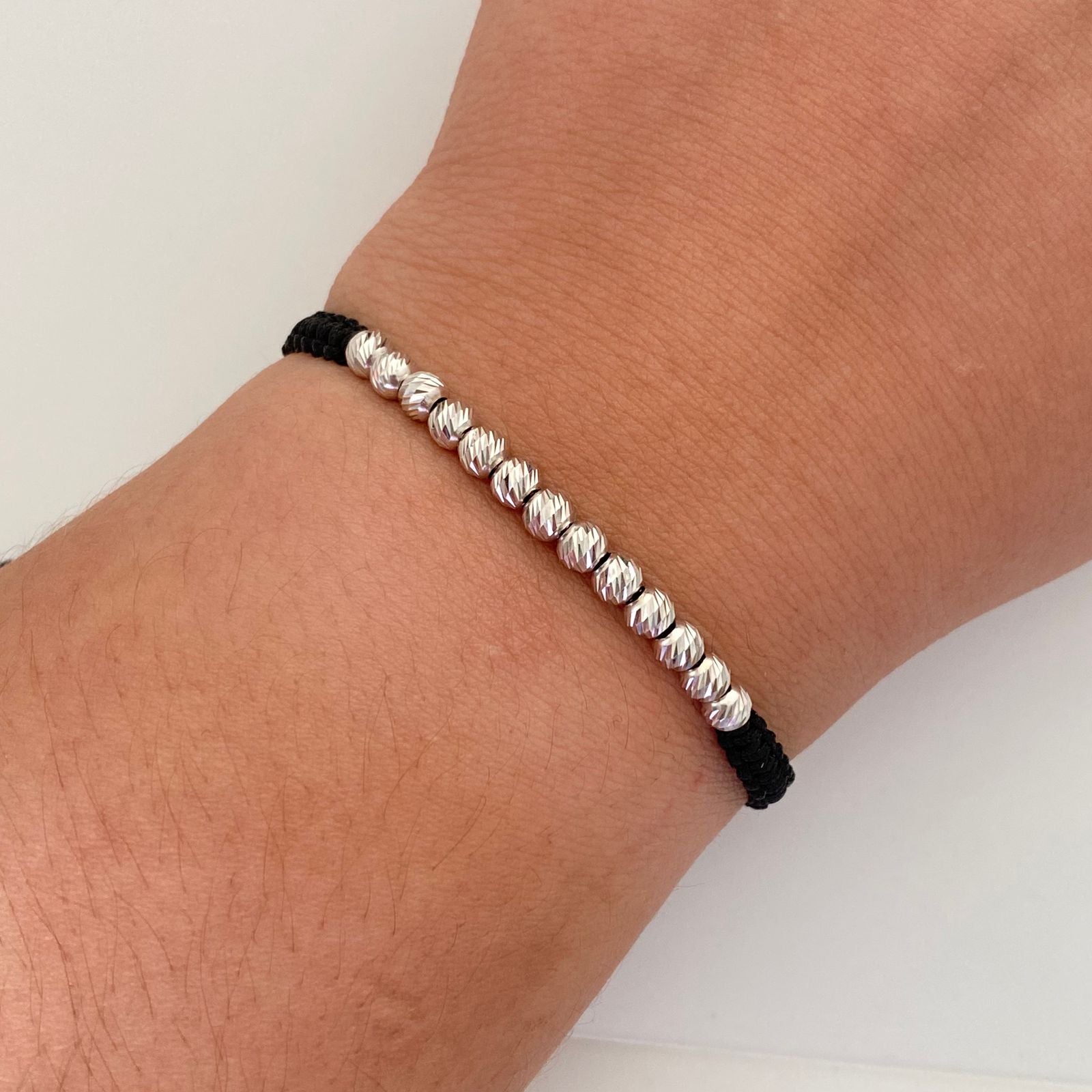 Pulsera tejida Bolas diamantadas 4mm Oro blanco 18k 1,2 Gr